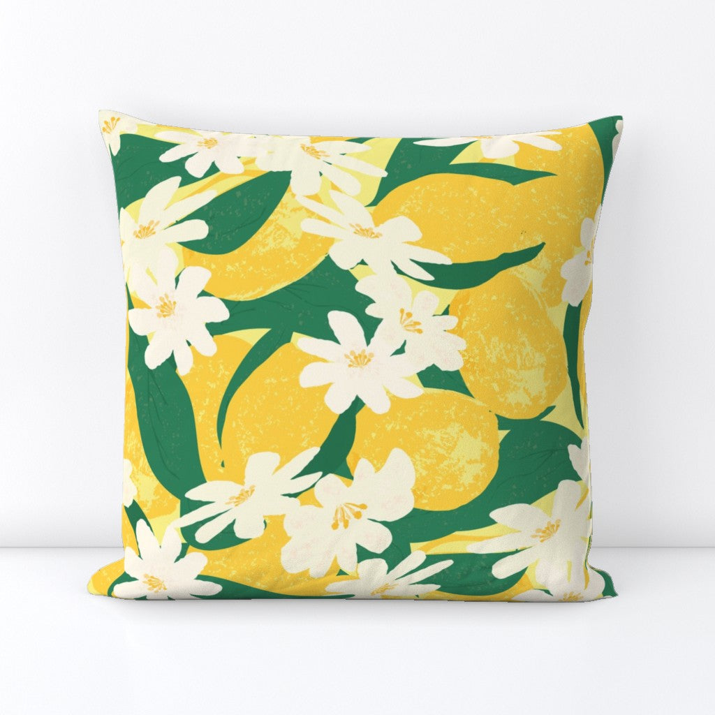Yellow and Green Lemon Blossoms Throw Pillow