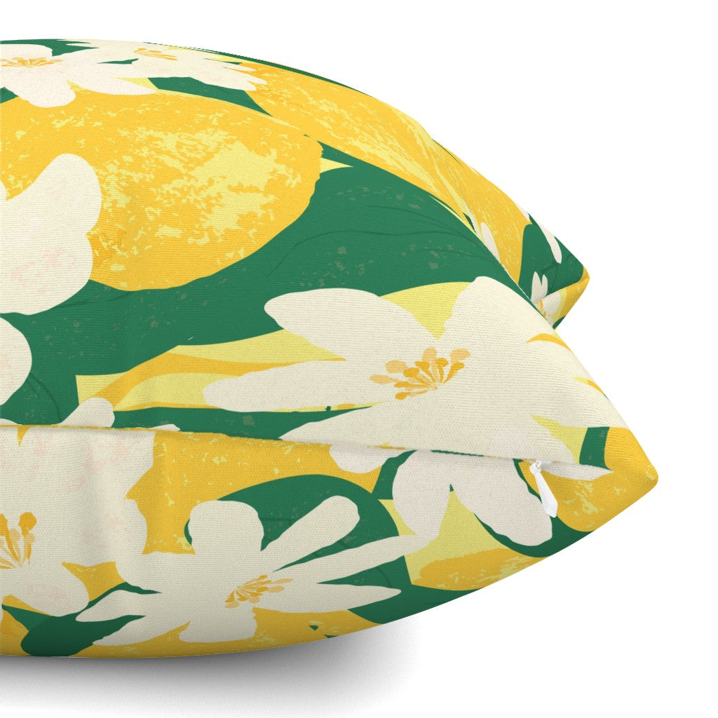 Yellow and Green Lemon Blossoms Throw Pillow