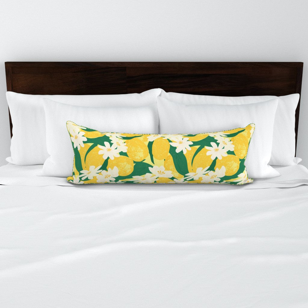 Yellow and Green Lemon Blossoms Throw Pillow