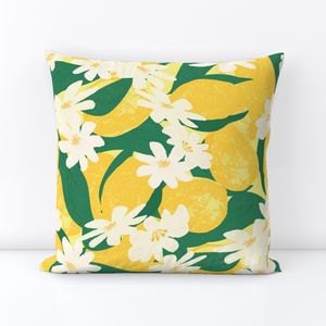 Yellow and Green Lemon Blossoms Throw Pillow