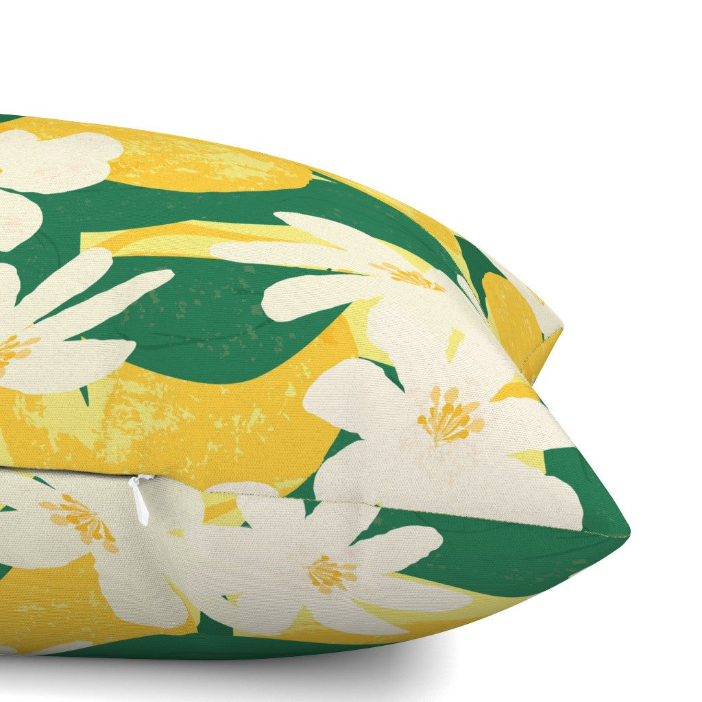 Yellow and Green Lemon Blossoms Throw Pillow