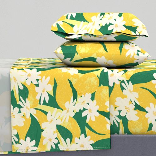 Yellow and Green Lemon Blossoms Throw Pillow