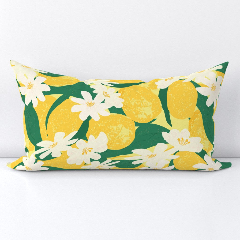 Yellow and Green Lemon Blossoms Throw Pillow