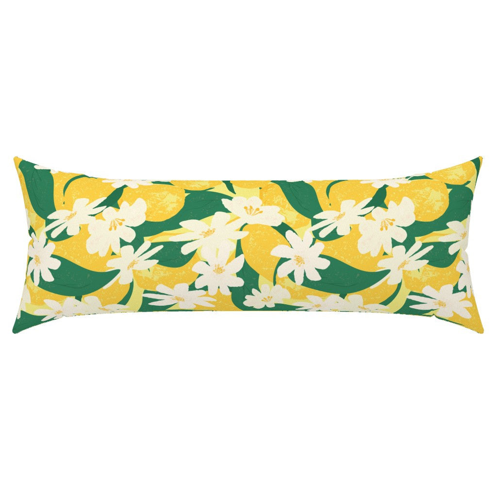 Yellow and Green Lemon Blossoms Throw Pillow