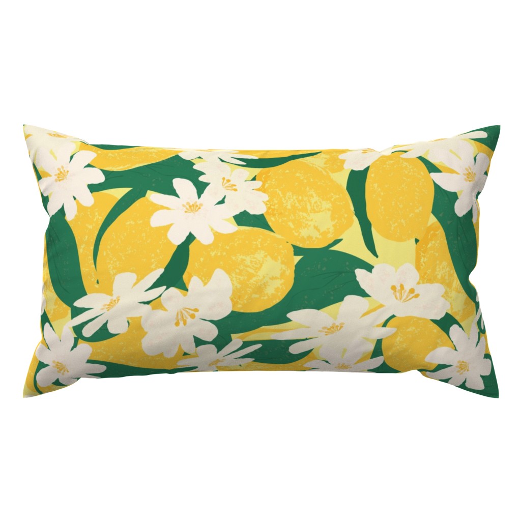 Yellow and Green Lemon Blossoms Throw Pillow
