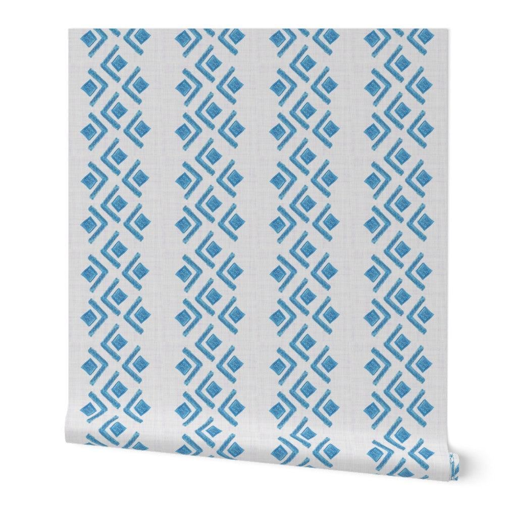 Blue Geometric Diamond Stripe Pattern Wallpaper
