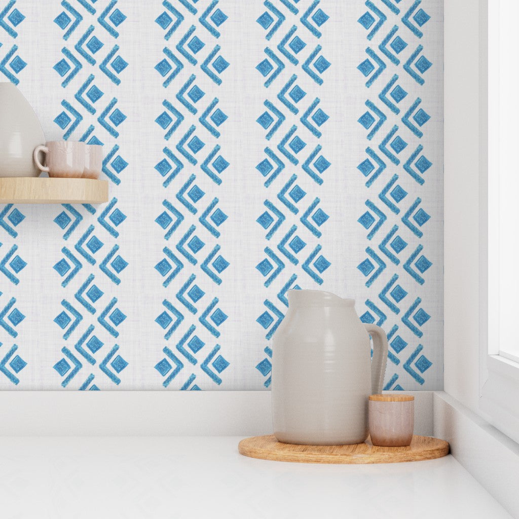 Blue Geometric Diamond Stripe Pattern Wallpaper