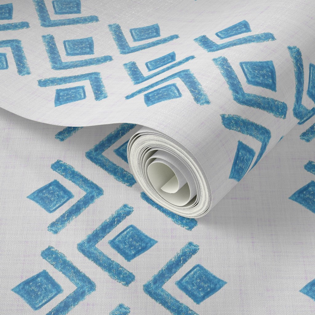 Blue Geometric Diamond Stripe Pattern Wallpaper