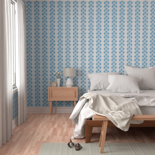 Blue Geometric Diamond Stripe Pattern Wallpaper